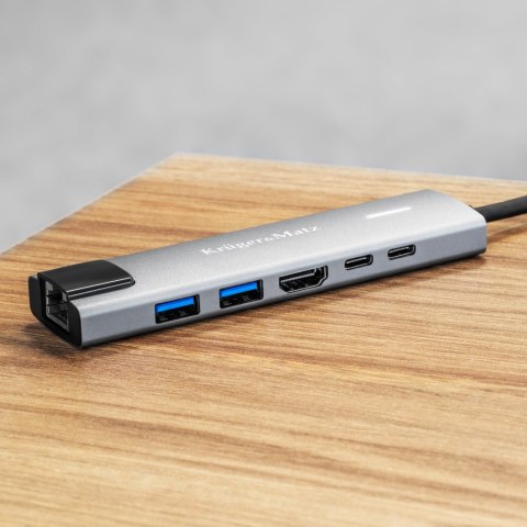 Adapter (HUB) USB typu C na HDMI/2x USB3.0/2x USB typu C/RJ45 Adapter (HUB) USB typu C na HDMI/2x USB3.0/2x USB typu C/RJ45