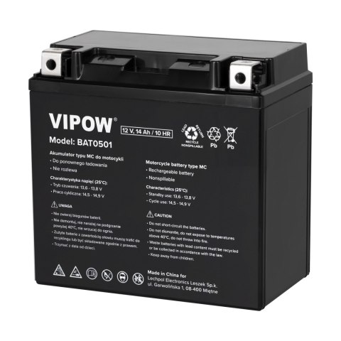 Akumulator VIPOW typu MC do motocykli 12V 12Ah Akumulator VIPOW typu MC do motocykli 12V 12Ah