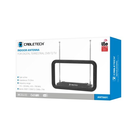 Antena pokojowa do cyfrowej telewizji naziemnej DVB-T2 Cabletech Antena pokojowa do cyfrowej telewizji naziemnej DVB-T2 Cabletech