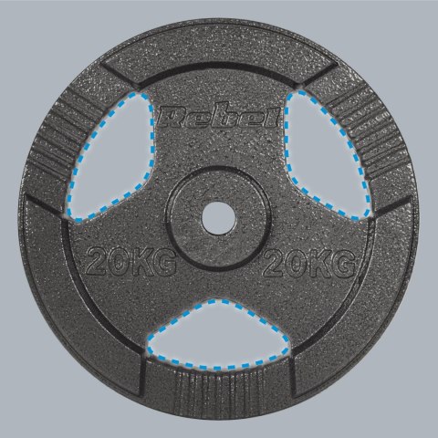 Obciążenie żeliwne 20kg, otwór 31mm, talerz z uchwytami, REBEL ACTIVE Obciążenie żeliwne 20kg, otwór 31mm, talerz z uchwytami, REBEL ACTIVE