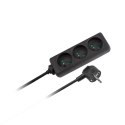 Przedłużacz czarny Rebel 3 gniazda, kabel 5m (3x1,5) bez przełącznika Przedłużacz czarny Rebel 3 gniazda, kabel 5m (3x1,5) bez przełącznika