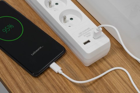 Przedłużacz sieciowy Rebel 3 gniazda + 2 gniazda USB z wyłącznikiem - 1.5m Przedłużacz sieciowy Rebel 3 gniazda + 2 gniazda USB z wyłącznikiem - 1.5m