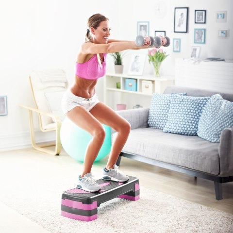 Step do aerobiku i ćwiczeń fitness, 3 stopnie, szaro-fioletowy, REBEL ACTIVE Step do aerobiku i ćwiczeń fitness, 3 stopnie, szaro-fioletowy, REBEL ACTIVE