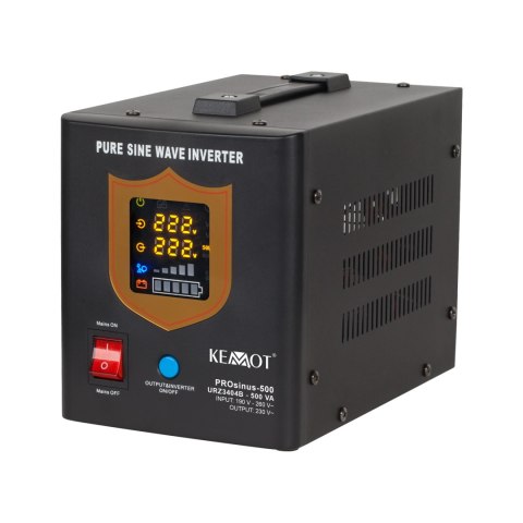 Zasilacz awaryjny KEMOT PROsinus-500 przetwornica z czystym przebiegiem sinusoidalnym i funkcją ładowania 12V 230V 500VA/300W - Zasilacz awaryjny KEMOT PROsinus-500 przetwornica z czystym przebiegiem sinusoidalnym i funkcją ładowania 12V 230V 500VA/300W -