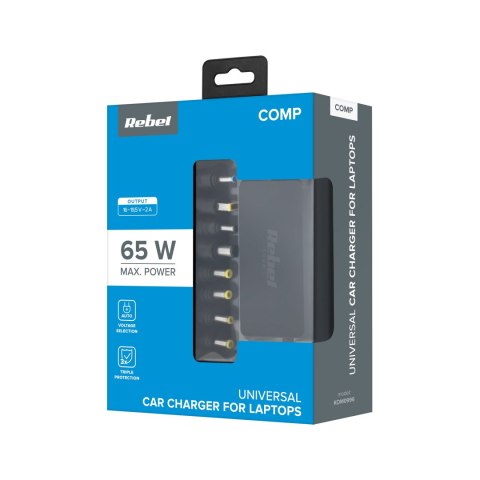 Zasilacz uniwersalny Rebel 8 końcówek, USB 65 W / 15-24 V Zasilacz uniwersalny Rebel 8 końcówek, USB 65 W / 15-24 V