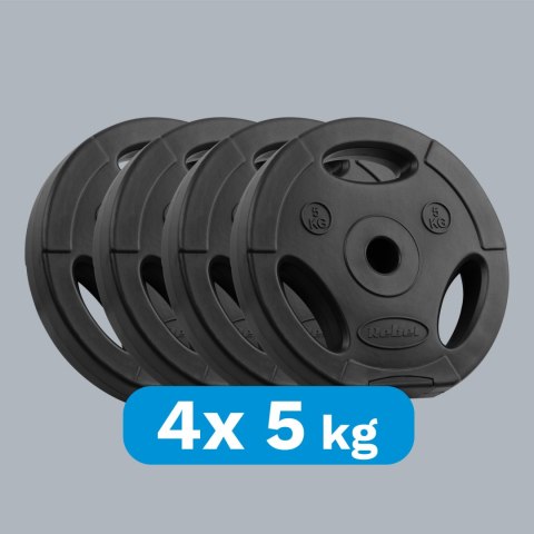 Zestaw obciążeń bitumicznych 4x5kg, otwór 31mm, talerz z uchwytami, REBEL ACTIVE Zestaw obciążeń bitumicznych 4x5kg, otwór 31mm, talerz z uchwytami, REBEL ACTIVE