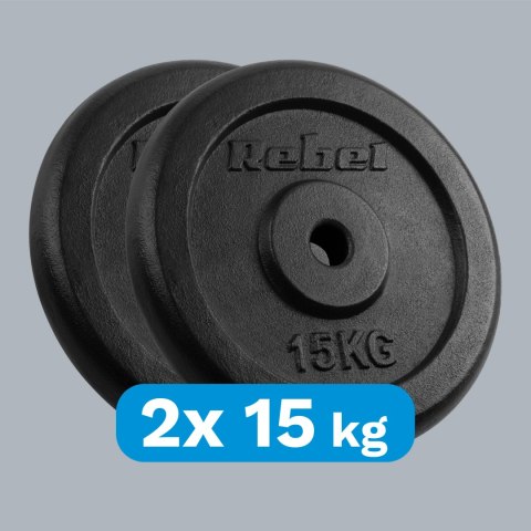 Zestaw obciążeń żeliwnych 2x15kg, otwór 31mm, talerz klasyczny, REBEL ACTIVE Zestaw obciążeń żeliwnych 2x15kg, otwór 31mm, talerz klasyczny, REBEL ACTIVE