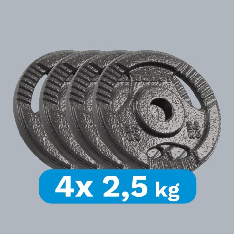 Zestaw obciążeń żeliwnych 4x2.5kg, otwór 31mm, talerz z uchwytami, REBEL ACTIVE Zestaw obciążeń żeliwnych 4x2.5kg, otwór 31mm, talerz z uchwytami, REBEL ACTIVE