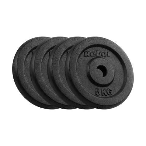Zestaw obciążeń żeliwnych 4x5kg, otwór 31mm, talerz klasyczny, REBEL ACTIVE Zestaw obciążeń żeliwnych 4x5kg, otwór 31mm, talerz klasyczny, REBEL ACTIVE