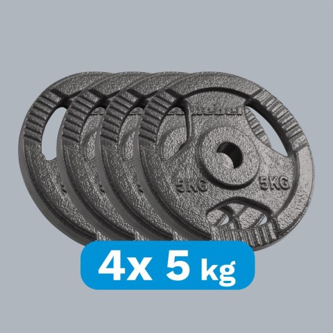 Zestaw obciążeń żeliwnych 4x5kg, otwór 31mm, talerz z uchwytami, REBEL ACTIVE Zestaw obciążeń żeliwnych 4x5kg, otwór 31mm, talerz z uchwytami, REBEL ACTIVE