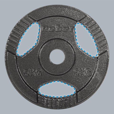 Zestaw obciążeń żeliwnych 4x5kg, otwór 31mm, talerz z uchwytami, REBEL ACTIVE Zestaw obciążeń żeliwnych 4x5kg, otwór 31mm, talerz z uchwytami, REBEL ACTIVE