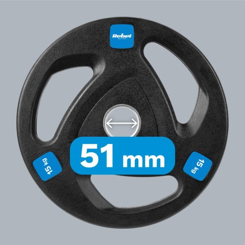 Zestaw obciążeń żeliwnych gumowanych 2x15kg, otwór olimpijski 51mm, REBEL ACTIVE Zestaw obciążeń żeliwnych gumowanych 2x15kg, otwór olimpijski 51mm, REBEL ACTIVE