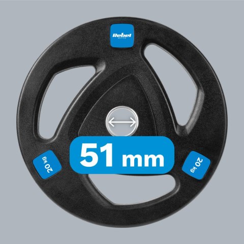 Zestaw obciążeń żeliwnych gumowanych 2x20kg, otwór olimpijski 51mm, REBEL ACTIVE Zestaw obciążeń żeliwnych gumowanych 2x20kg, otwór olimpijski 51mm, REBEL ACTIVE