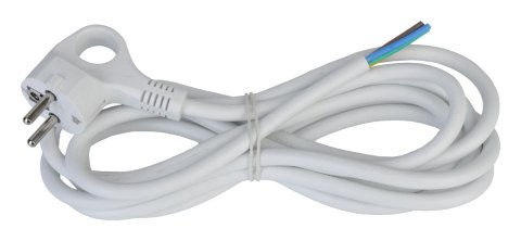 Kabel elektryczny biały 1.5m 3x1.5mm zakończony wtyczką kątową z uziemieniem Kabel elektryczny biały 1.5m 3x1.5mm zakończony wtyczką kątową z uziemieniem