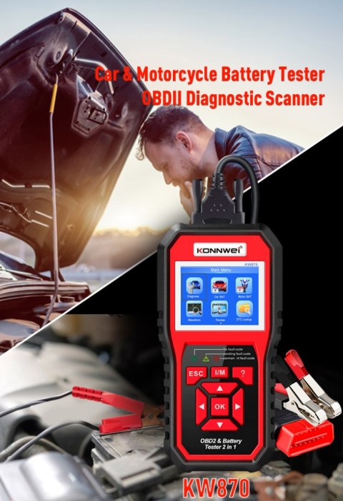 Miernik diagnostyczny, skaner OBD2, tester baterii Konnwei KW870 Miernik diagnostyczny, skaner OBD2, tester baterii Konnwei KW870
