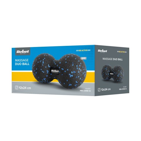 Duoball podwójna piłka do masażu 12cm, kolor czarno-niebieski, materiał EPP, REBEL ACTIVE Duoball podwójna piłka do masażu 12cm, kolor czarno-niebieski, materiał EPP, REBEL ACTIVE