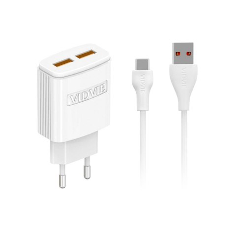 Ładowarka sieciowa dual USB + kabel Typu C 2400 mA Ładowarka sieciowa dual USB + kabel Typu C 2400 mA
