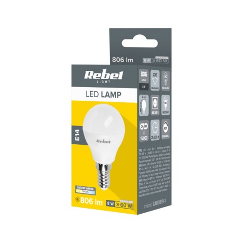 Lampa Led Rebel G45, 8W, E14, 3000K, 230V Lampa Led Rebel G45, 8W, E14, 3000K, 230V